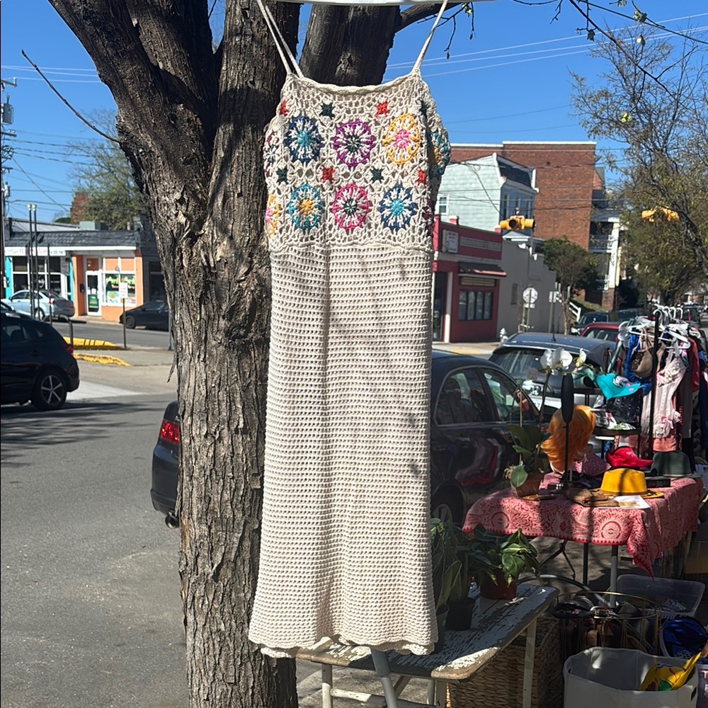 Floral Crochet Maxi Dress - Cream